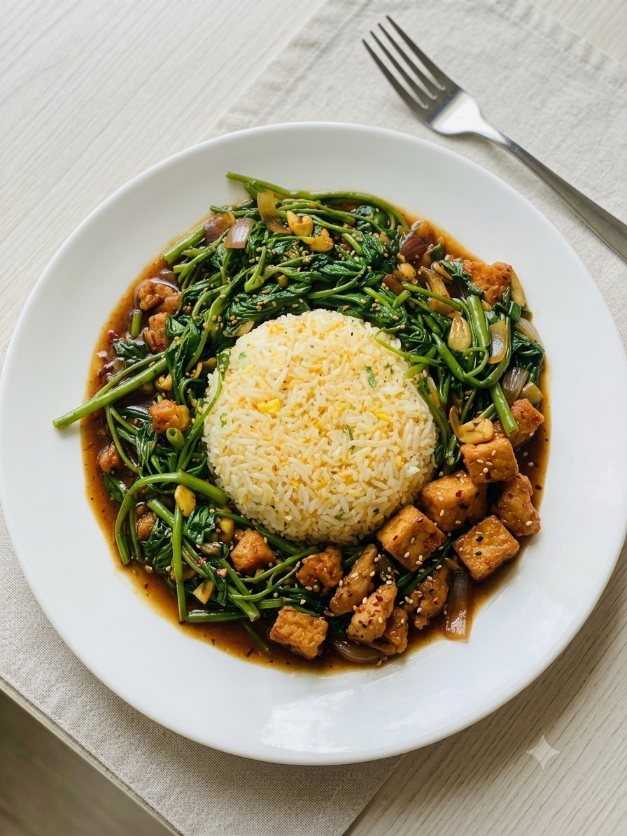 Hot Garlic Kangkung Chicken Rice